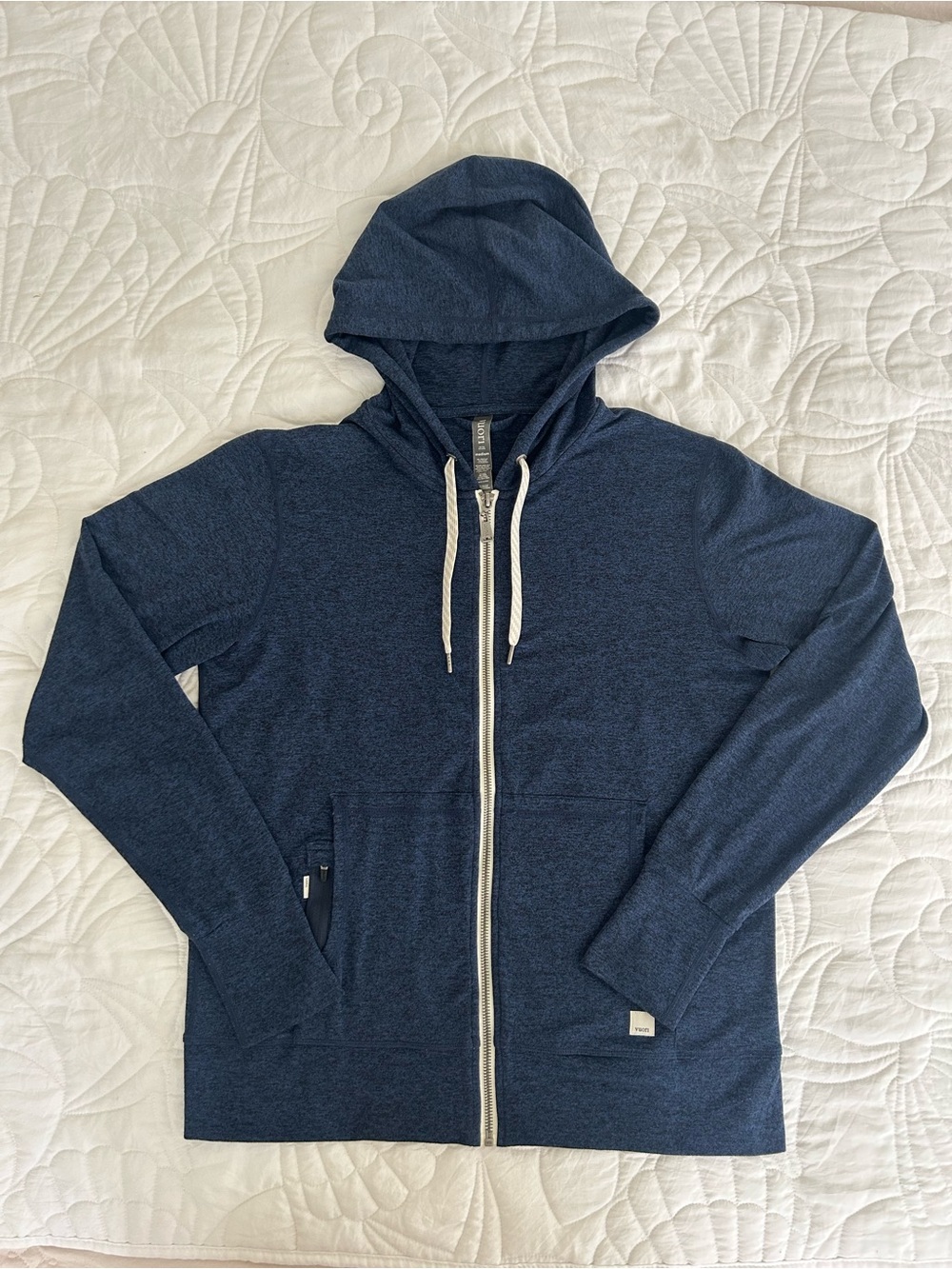 Vuori Women’s Halo Performance Zip-Up Hoodie Sweater in Heathered  Navy  M.